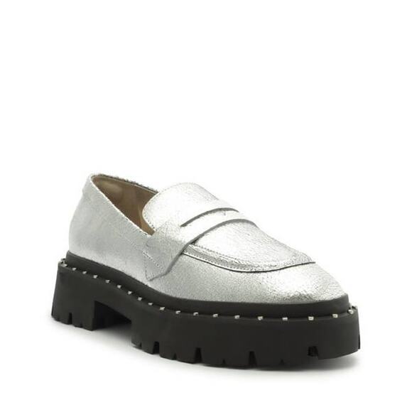 Schutz Christie Studs Lug Loafer Silver Prata S2171200220003-0013 Metallic 9.5B - Picture 1 of 7